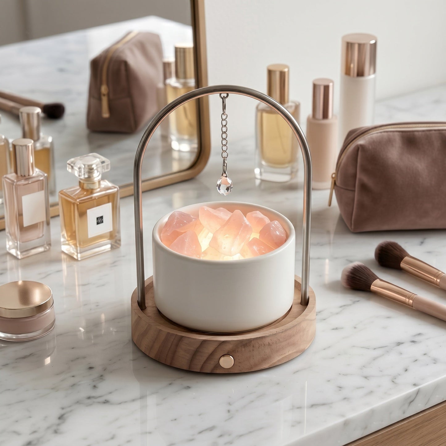 Illuminated Rose Quartz Crystal Aromatherapy Diffuser with Arch Pendant